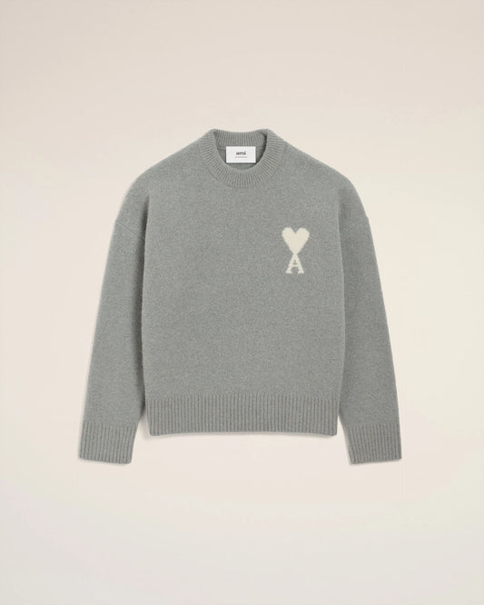 Pull Ami Paris Gris Clair Blanc