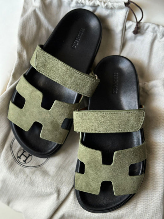 Claquettes Chypre Kaki Daim