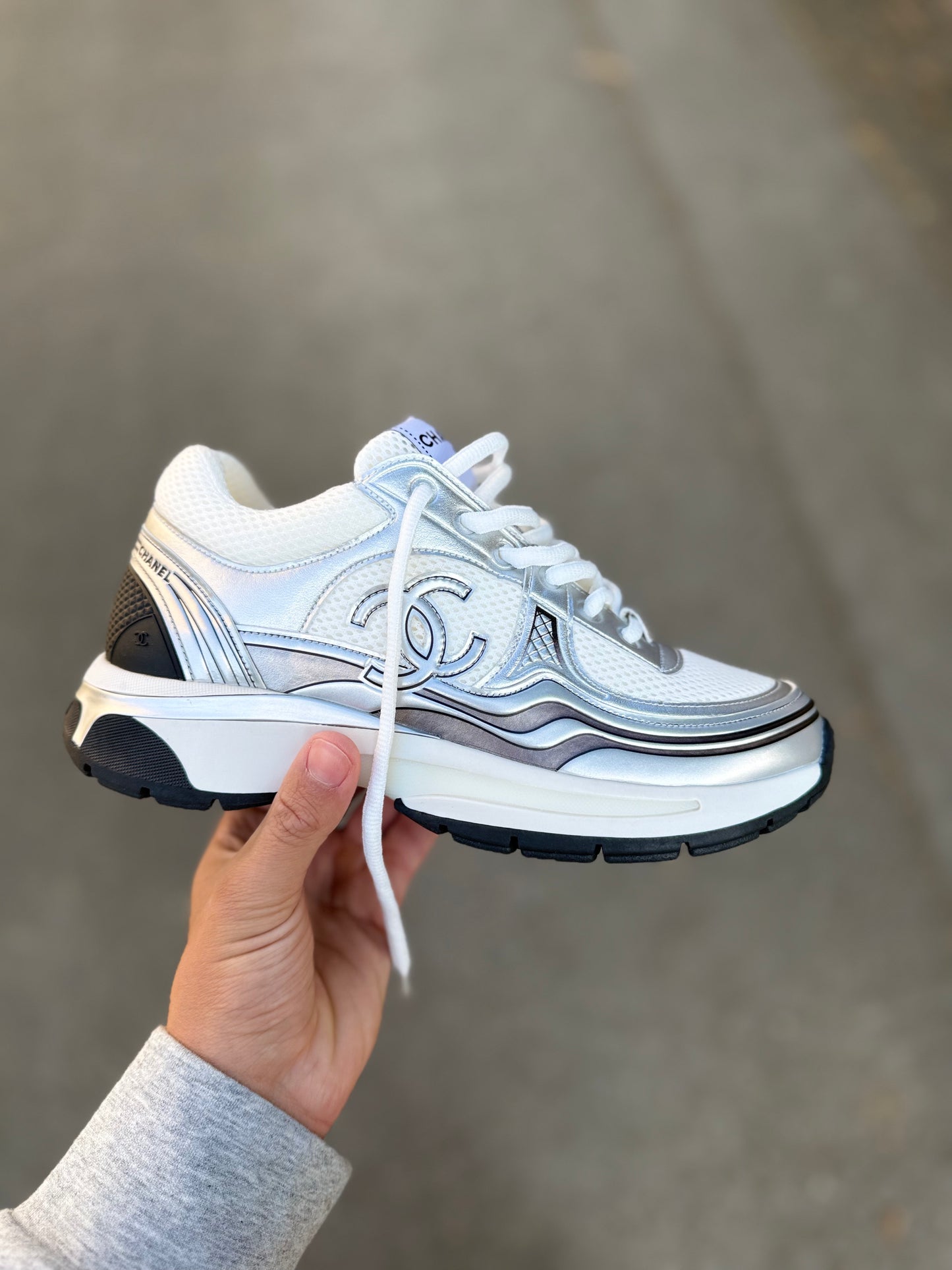 Chanel CC Runner White Silver